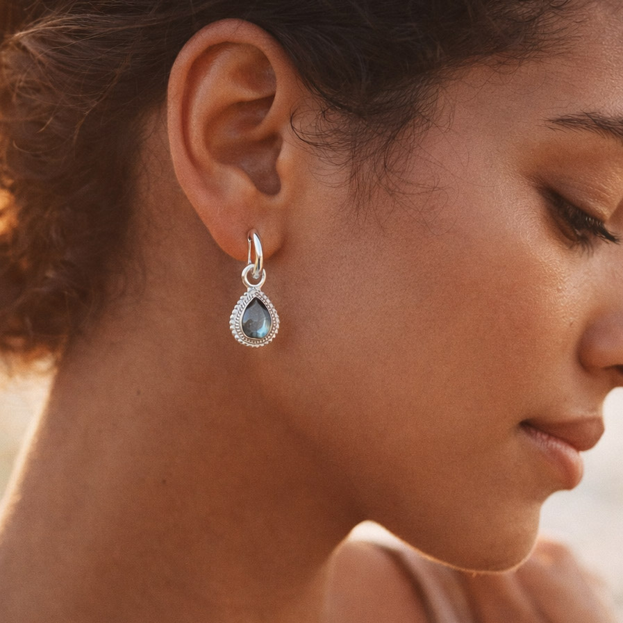 Immagine di "Cabochon sfaccettato". Pendente per creoli, argento 925