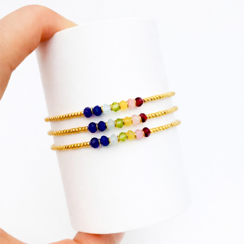 Immagine di Chakra sfaccettata. Rondelle 4 mm con perline Miyuki e anelli placcati in argento Bracciale