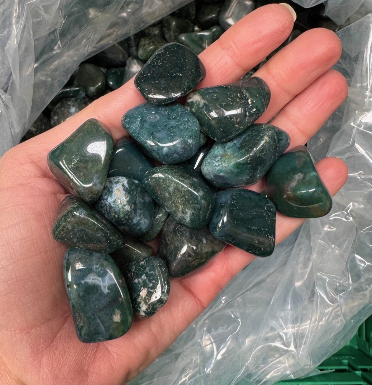 Bild von Moosachat Trommelsteine (VE: 500g)