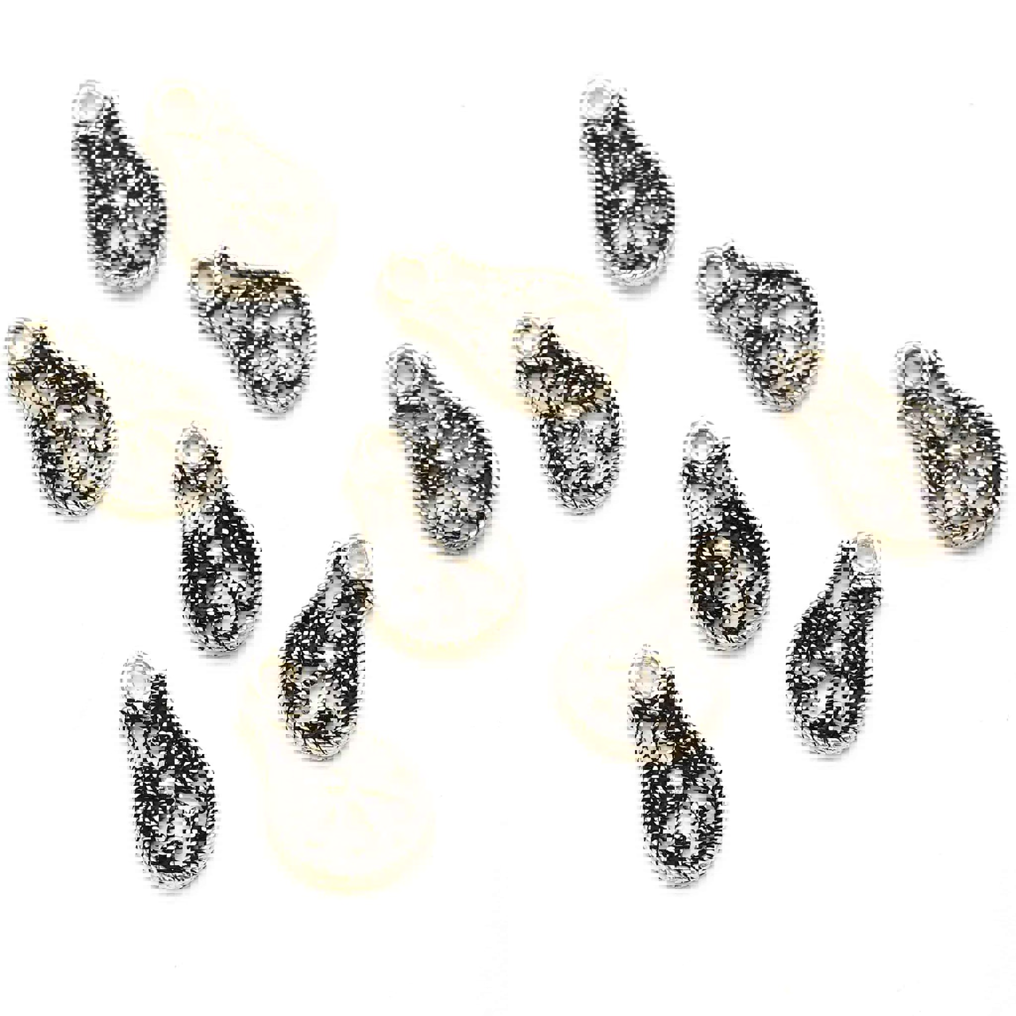 Image de Mandala Goutte 11x7mm pendentif, argent 925 noirci (set de 10)