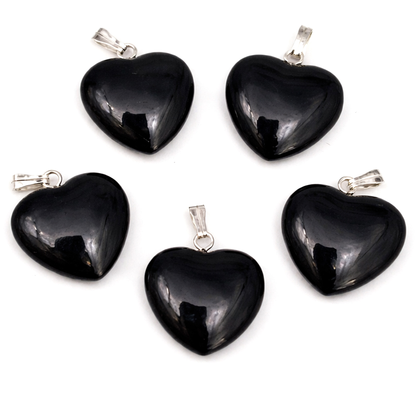 Turmalin Schörl "Love Hearts" 20x6mm Anhänger mit Metallöse