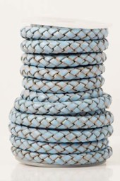 Bild von Lederband geflochten 8mm hellblau antik, auf 5m-Rolle