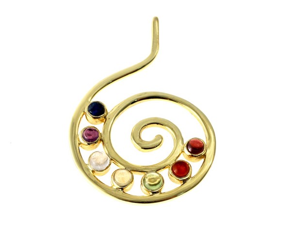 Image de Chakra-Spirale mit 7 Steinen Anhänger, Silber vergoldet